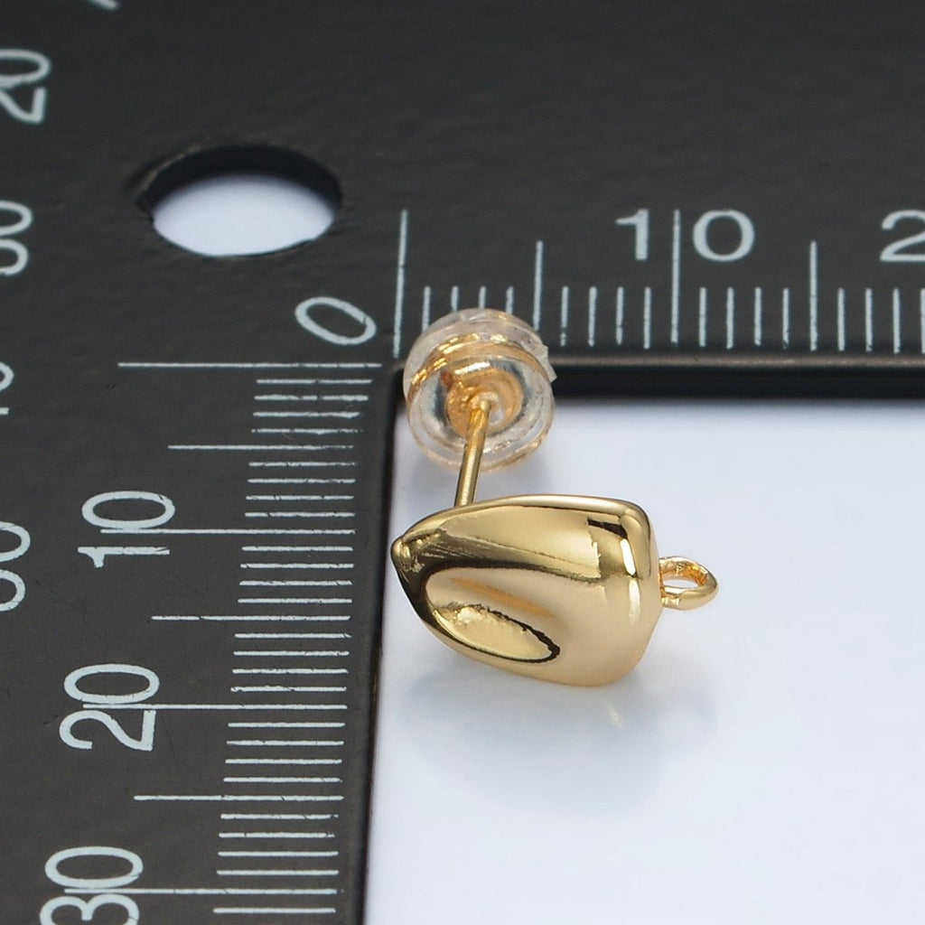16K Gold plated Hammered Bar Open Loop Stud Earrings Findings in Gold & Silver | Z840 Z841 - DLUXCA
