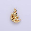 16K Gold plated Hammered Celestial Crescent Moon Space Man Charm in Gold & Silver | E389