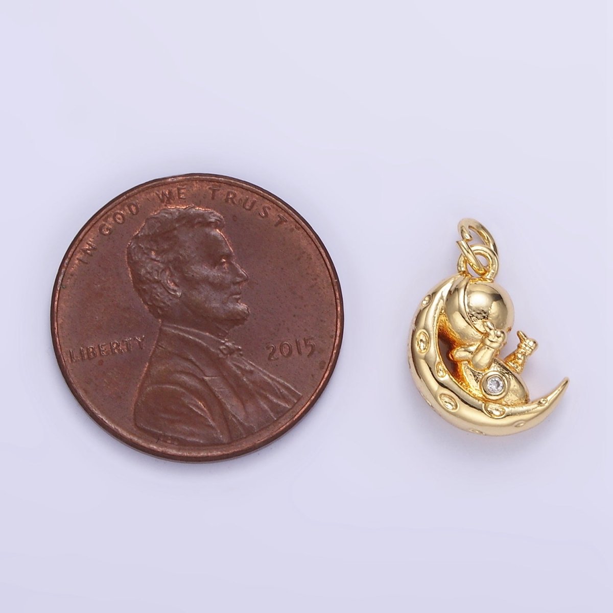 16K Gold plated Hammered Celestial Crescent Moon Space Man Charm in Gold & Silver | E389