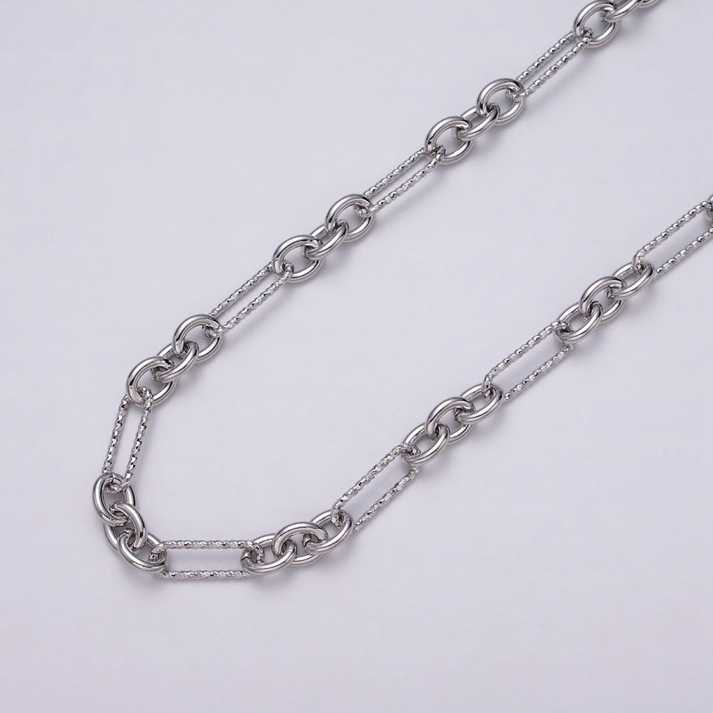 16K Gold plated Hammered Figaro Long and Short Fancy Unfinished Chain by Yard in Gold & Silver | ROLL-1217 ROLL-1218 Clearance Pricing - DLUXCA