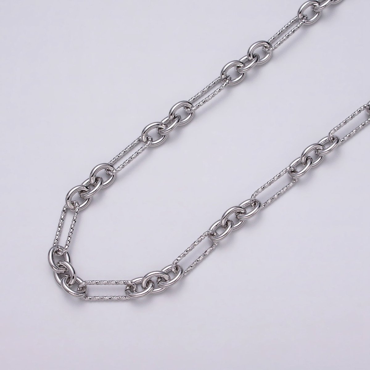 16K Gold plated Hammered Figaro Long and Short Fancy Unfinished Chain by Yard in Gold & Silver | ROLL-1217 ROLL-1218 Clearance Pricing - DLUXCA