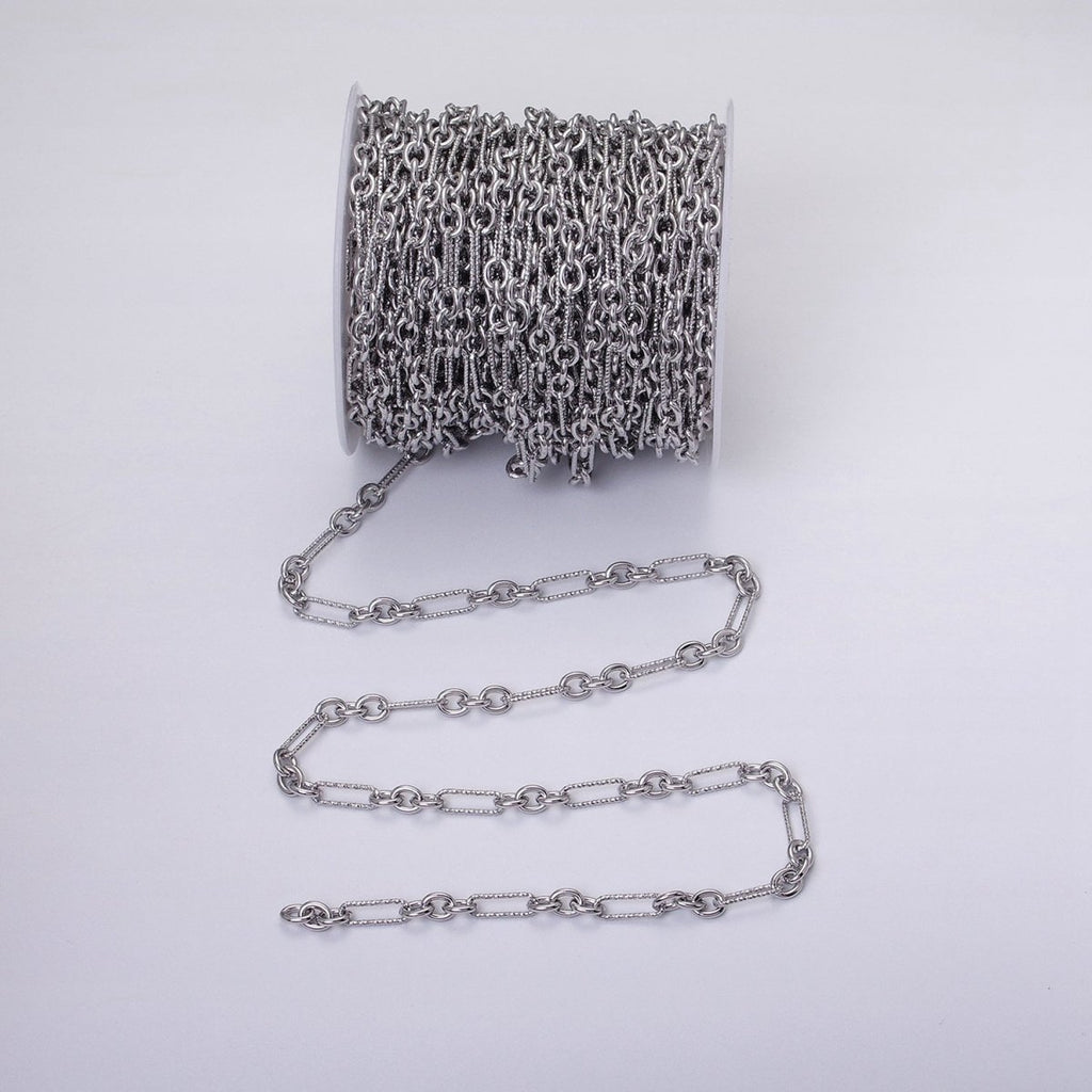 16K Gold plated Hammered Figaro Long and Short Fancy Unfinished Chain by Yard in Gold & Silver | ROLL-1217 ROLL-1218 Clearance Pricing - DLUXCA