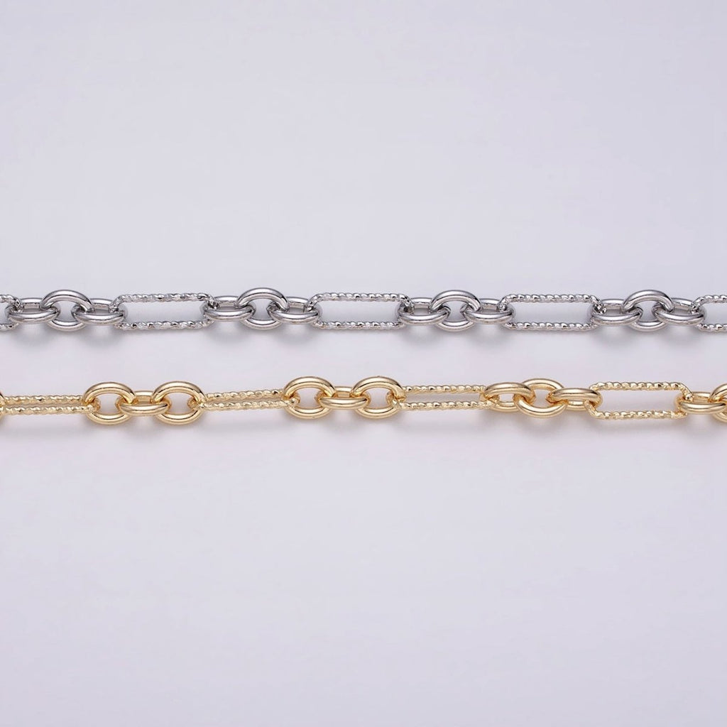 16K Gold plated Hammered Figaro Long and Short Fancy Unfinished Chain by Yard in Gold & Silver | ROLL-1217 ROLL-1218 Clearance Pricing - DLUXCA