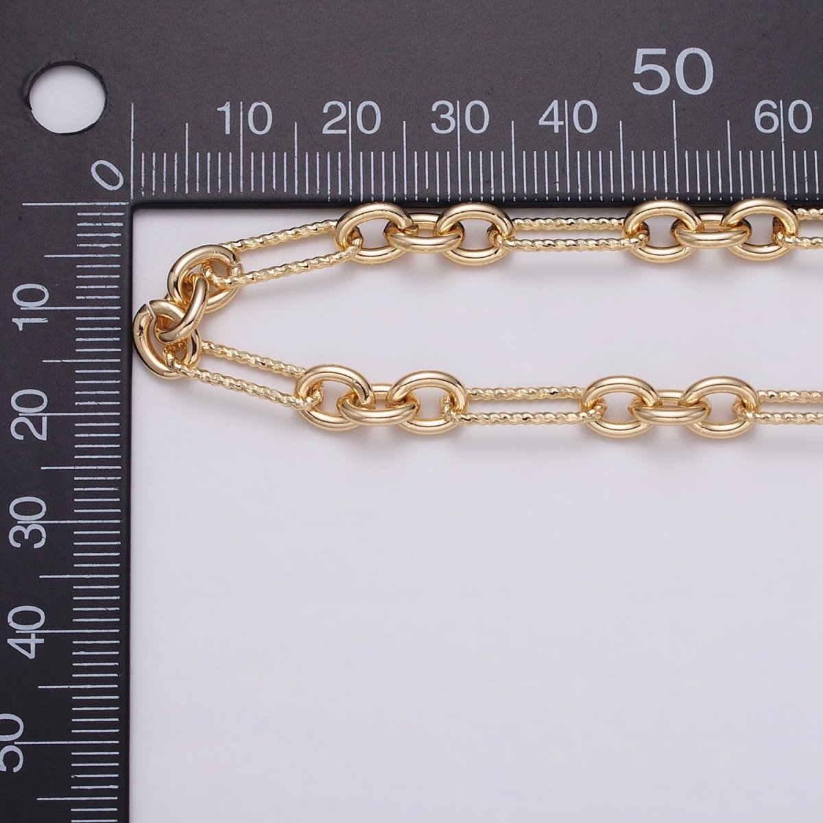 16K Gold plated Hammered Figaro Long and Short Fancy Unfinished Chain by Yard in Gold & Silver | ROLL-1217 ROLL-1218 Clearance Pricing - DLUXCA