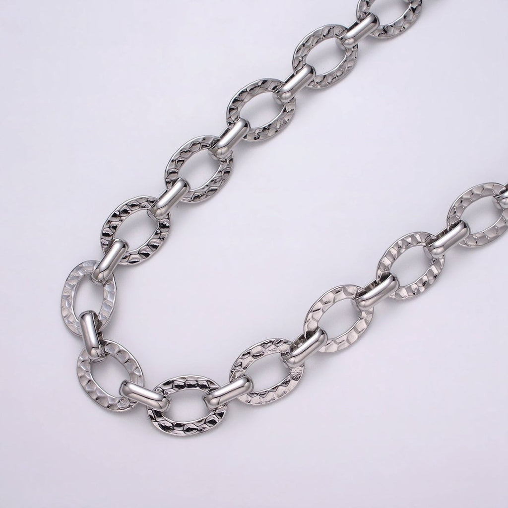 16K Gold plated Hammered Oval Cable Chain Chain, Silver Unique Chain by Yard for Jewelry Making Supply | ROLL-1257 1258 Clearance Pricing - DLUXCA