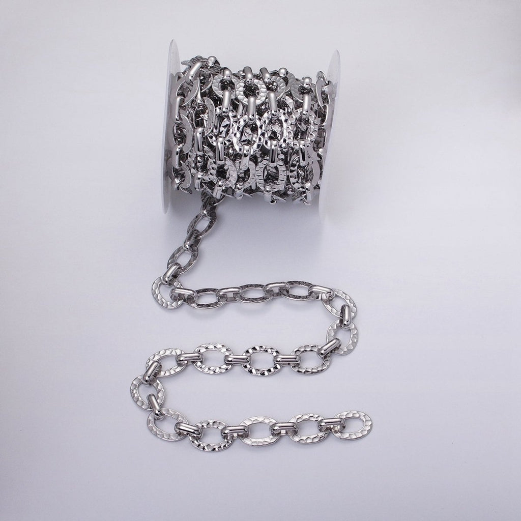 16K Gold plated Hammered Oval Cable Chain Chain, Silver Unique Chain by Yard for Jewelry Making Supply | ROLL-1257 1258 Clearance Pricing - DLUXCA