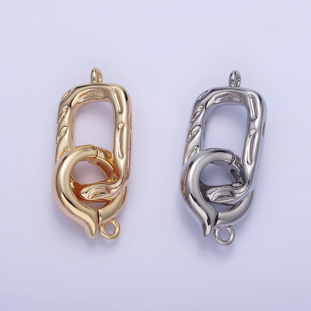 16K Gold plated Hammered Rectangular Snap Latch Finding Set in Gold & Silver | Z792 - DLUXCA