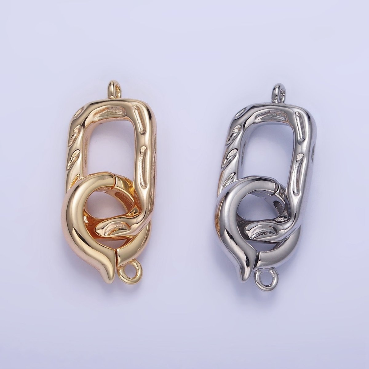 16K Gold plated Hammered Rectangular Snap Latch Finding Set in Gold & Silver | Z792 - DLUXCA
