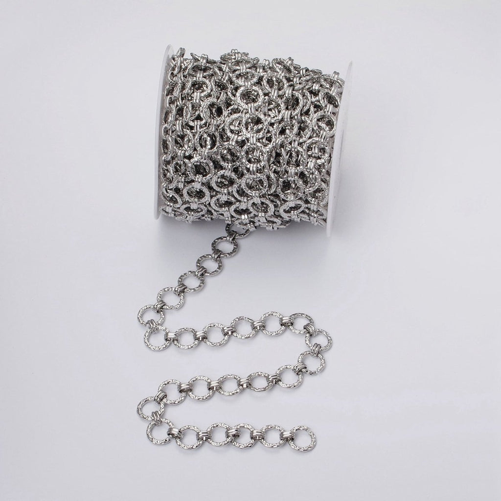 16k Gold plated Hammered Rolo Unique Unfinished Chain by Yard in Gold & Silver | ROLL-1173 ROLL-1174 Clearance Pricing