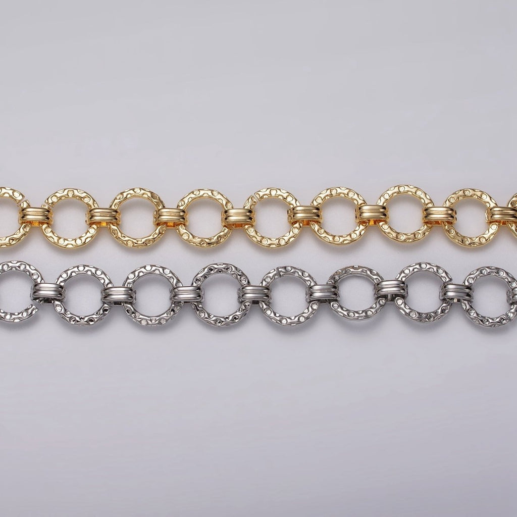 16k Gold plated Hammered Rolo Unique Unfinished Chain by Yard in Gold & Silver | ROLL-1173 ROLL-1174 Clearance Pricing