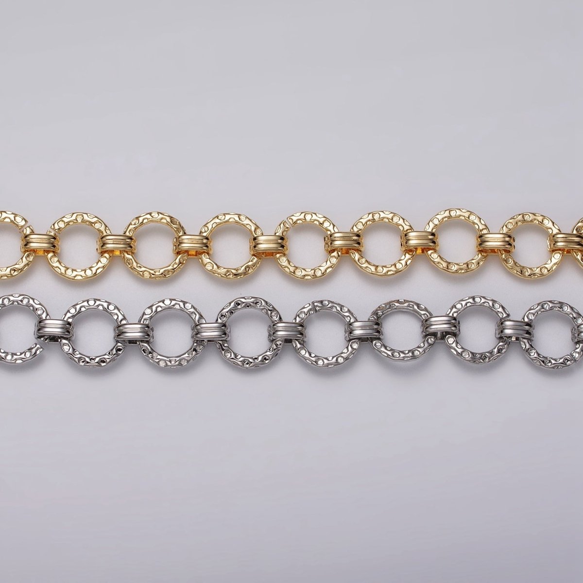 16k Gold plated Hammered Rolo Unique Unfinished Chain by Yard in Gold & Silver | ROLL-1173 ROLL-1174 Clearance Pricing