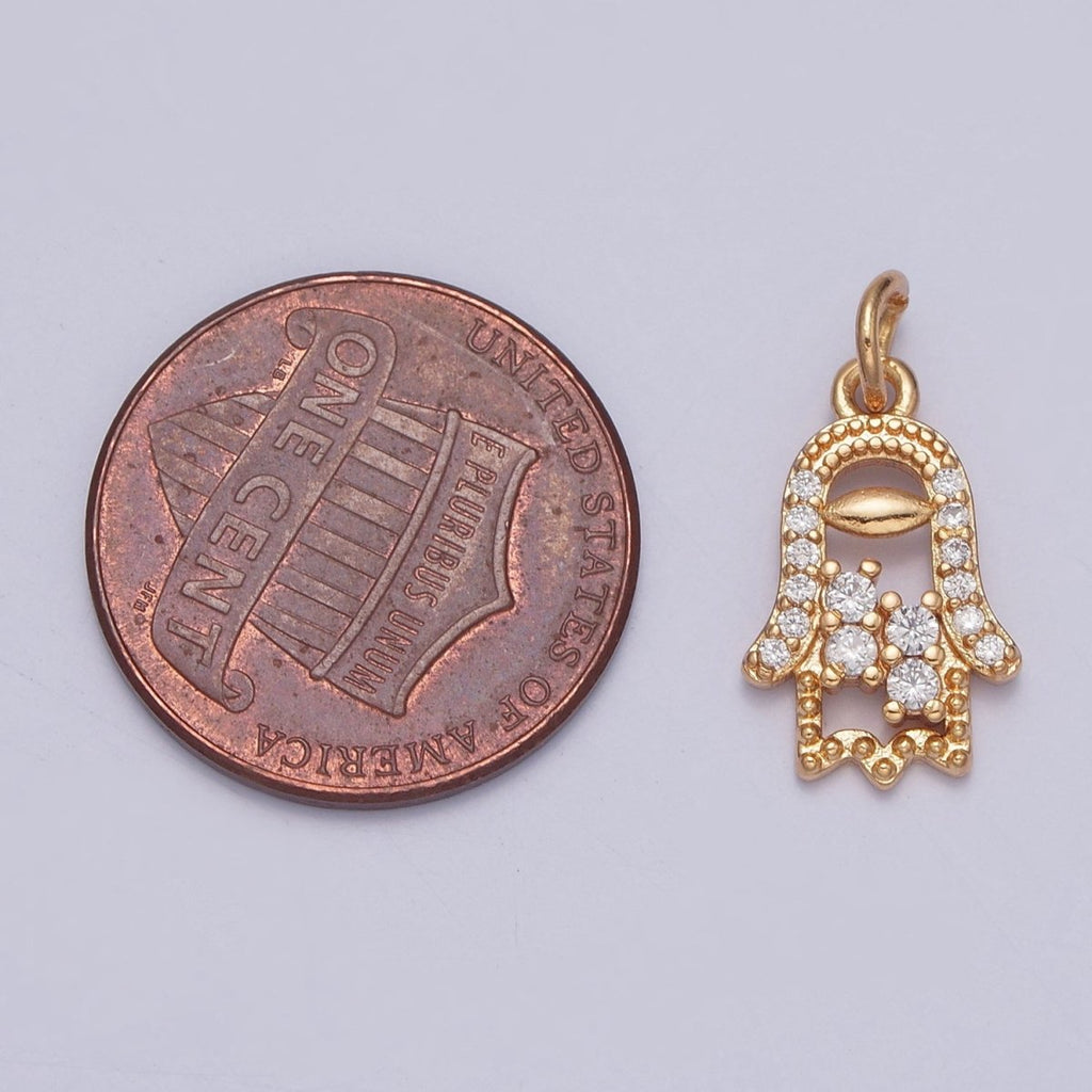 16K Gold plated Hamsa Hand Beaded Micro Paved Cubic Zirconia Protection Charm | X-240 - DLUXCA
