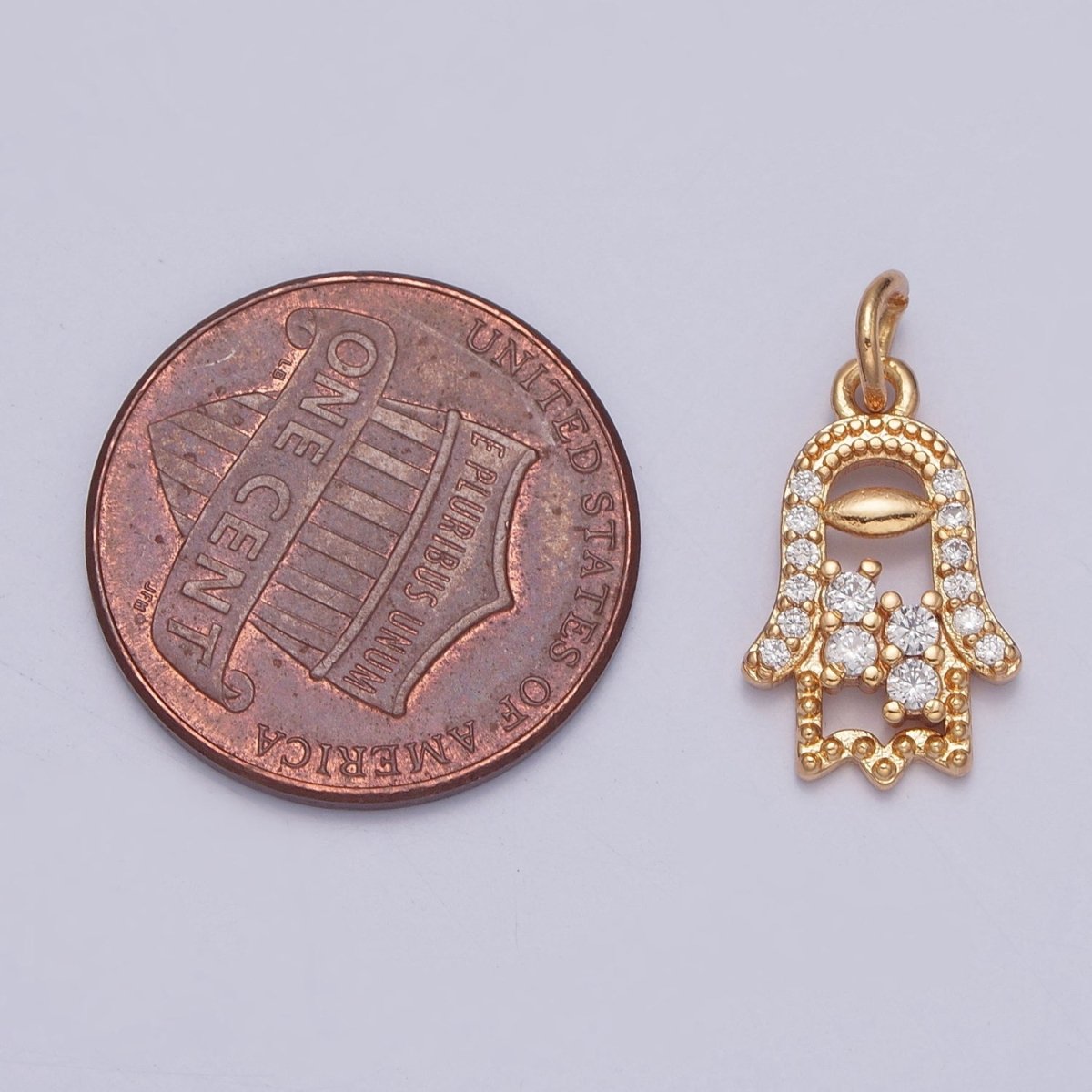 16K Gold plated Hamsa Hand Beaded Micro Paved Cubic Zirconia Protection Charm | X-240 - DLUXCA