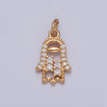16K Gold plated Hamsa Hand Beaded Micro Paved Cubic Zirconia Protection Charm | X-240 - DLUXCA