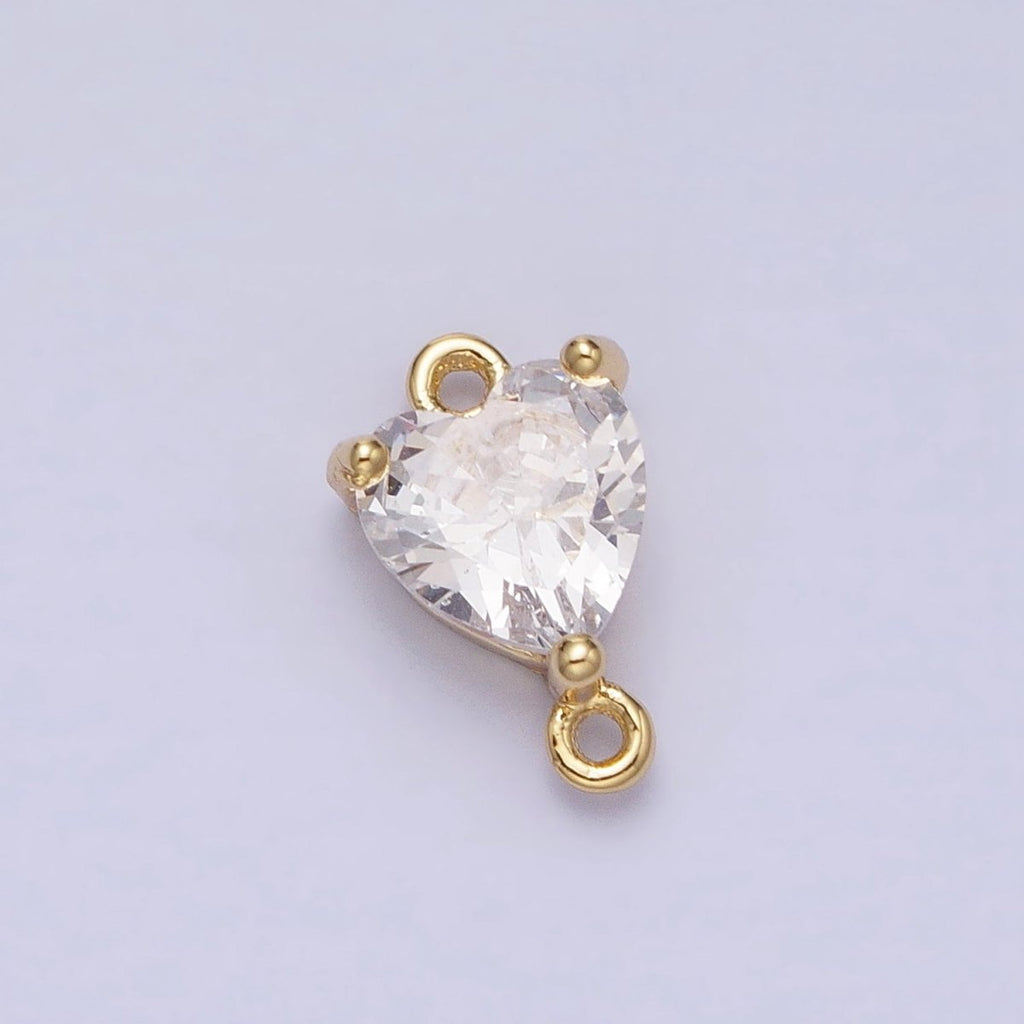 16K Gold plated Heart Clear CZ Link Connector in Gold & Silver | AD1329 AD1330 - DLUXCA