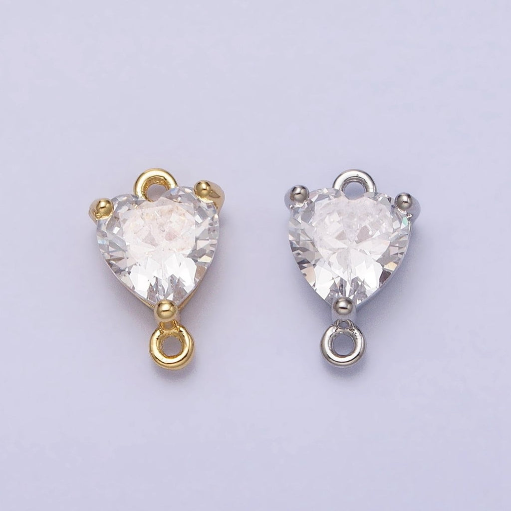 16K Gold plated Heart Clear CZ Link Connector in Gold & Silver | AD1329 AD1330 - DLUXCA