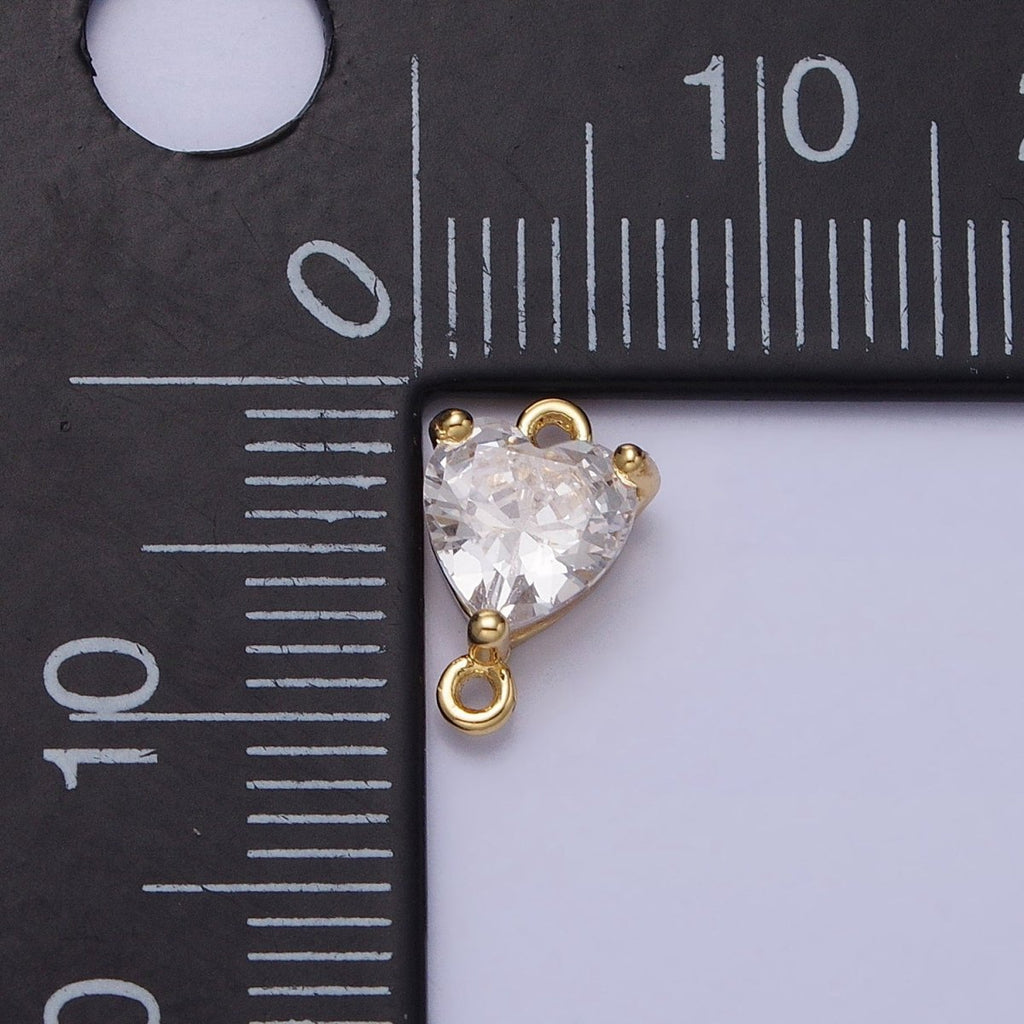 16K Gold plated Heart Clear CZ Link Connector in Gold & Silver | AD1329 AD1330 - DLUXCA