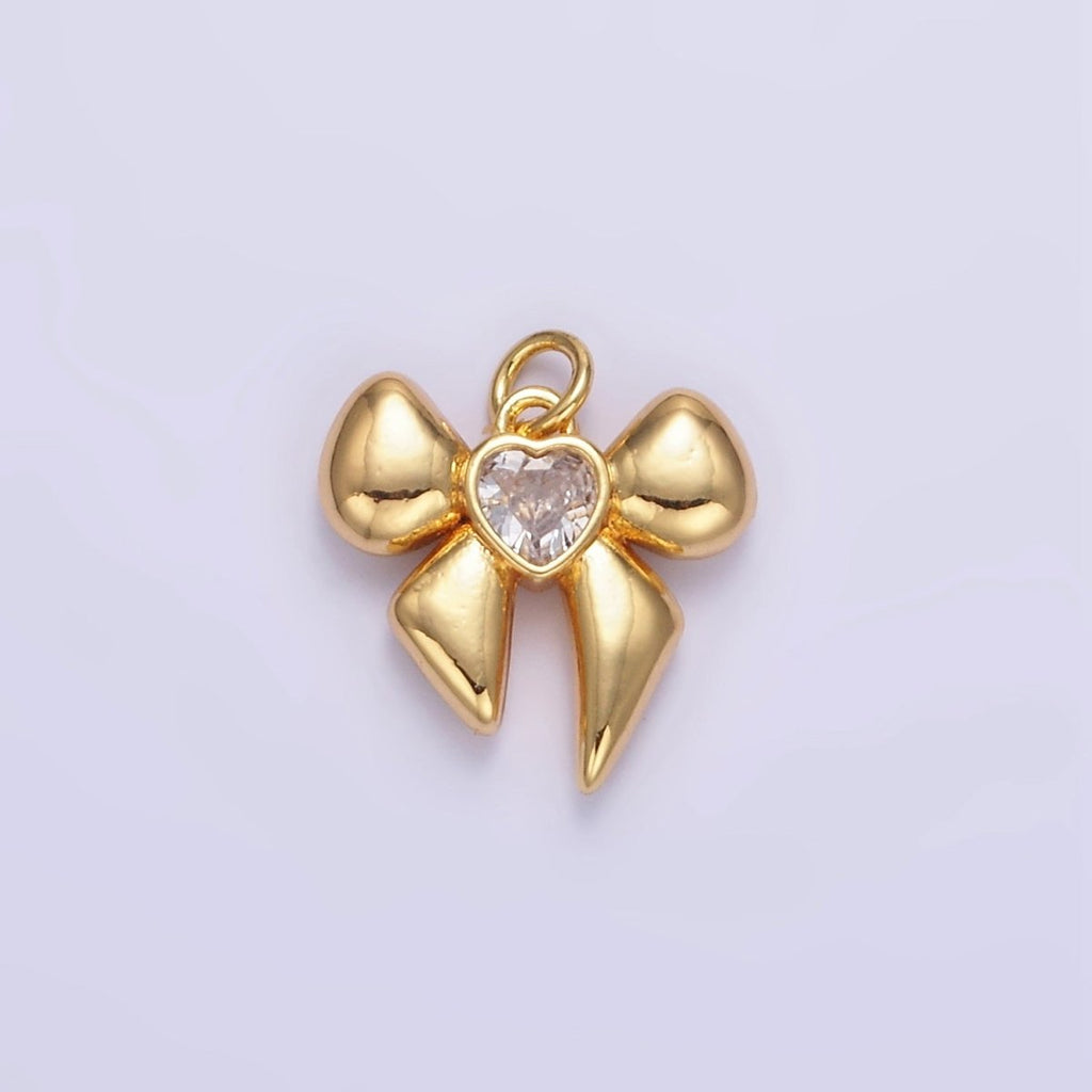 16K Gold plated Heart CZ Ribbon Puffed Mini Charm | E361 - DLUXCA