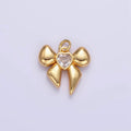 16K Gold plated Heart CZ Ribbon Puffed Mini Charm | E361 - DLUXCA