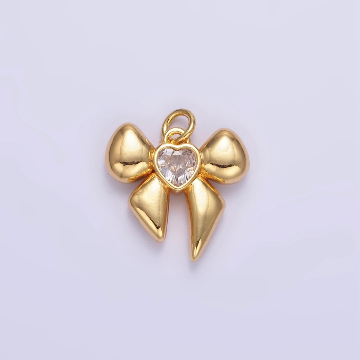 16K Gold plated Heart CZ Ribbon Puffed Mini Charm | E361 - DLUXCA
