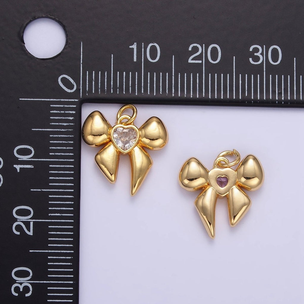 16K Gold plated Heart CZ Ribbon Puffed Mini Charm | E361 - DLUXCA