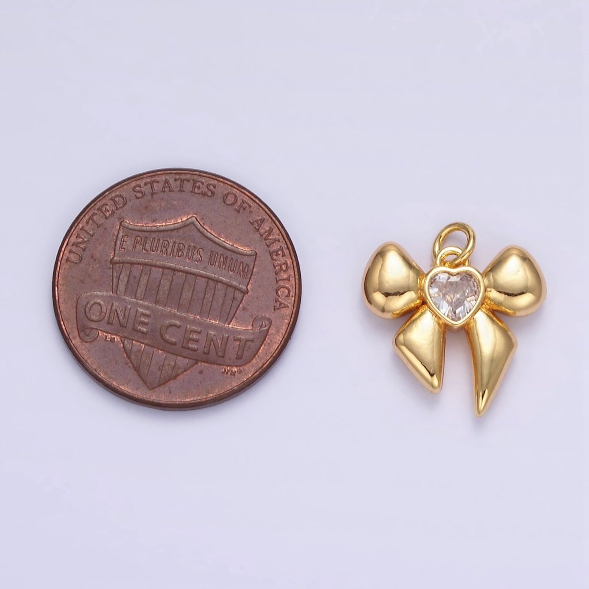 16K Gold plated Heart CZ Ribbon Puffed Mini Charm | E361 - DLUXCA