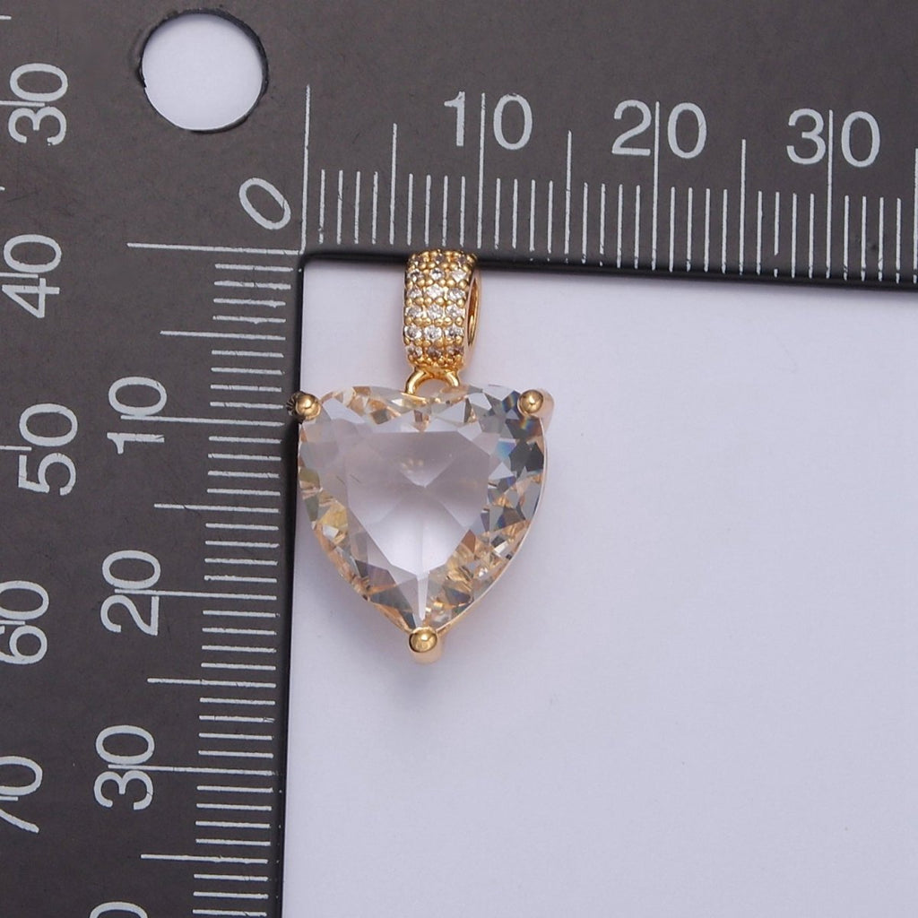 16K Gold plated Heart Pendant, Micro Pave CZ Cubic Zirconia Love Valentine For DIY Jewelry Making I-071 - DLUXCA