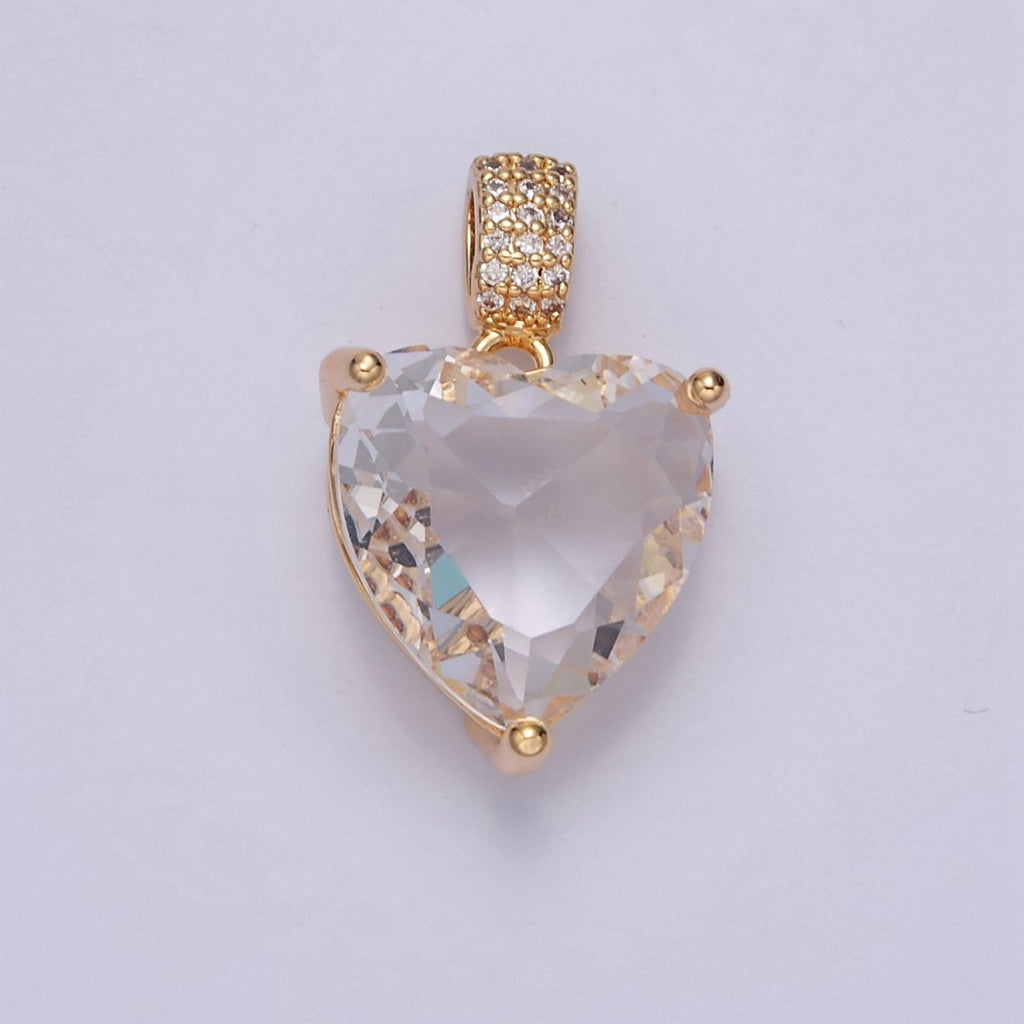 16K Gold plated Heart Pendant, Micro Pave CZ Cubic Zirconia Love Valentine For DIY Jewelry Making I-071 - DLUXCA