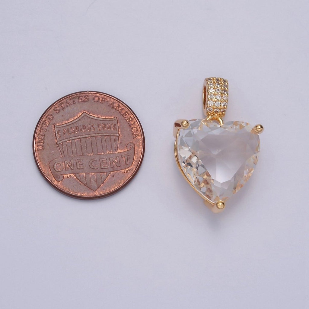 16K Gold plated Heart Pendant, Micro Pave CZ Cubic Zirconia Love Valentine For DIY Jewelry Making I-071 - DLUXCA