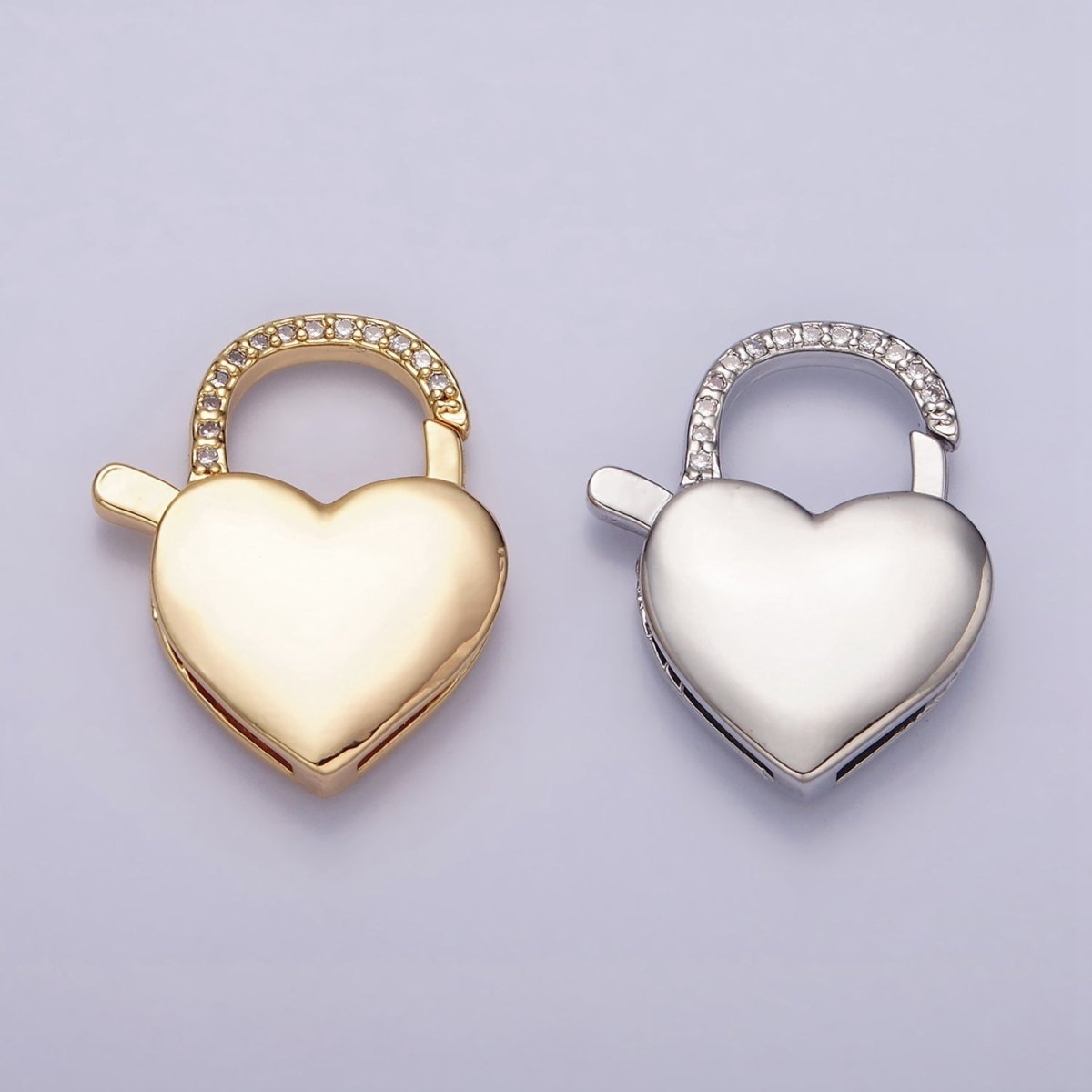 16K Gold plated Heart Shaped Lock, Clear Micro Pave CZ Heart Clasp For Necklace Jewelry Making Supplies End Clasp Component Z-935 Z-936 - DLUXCA