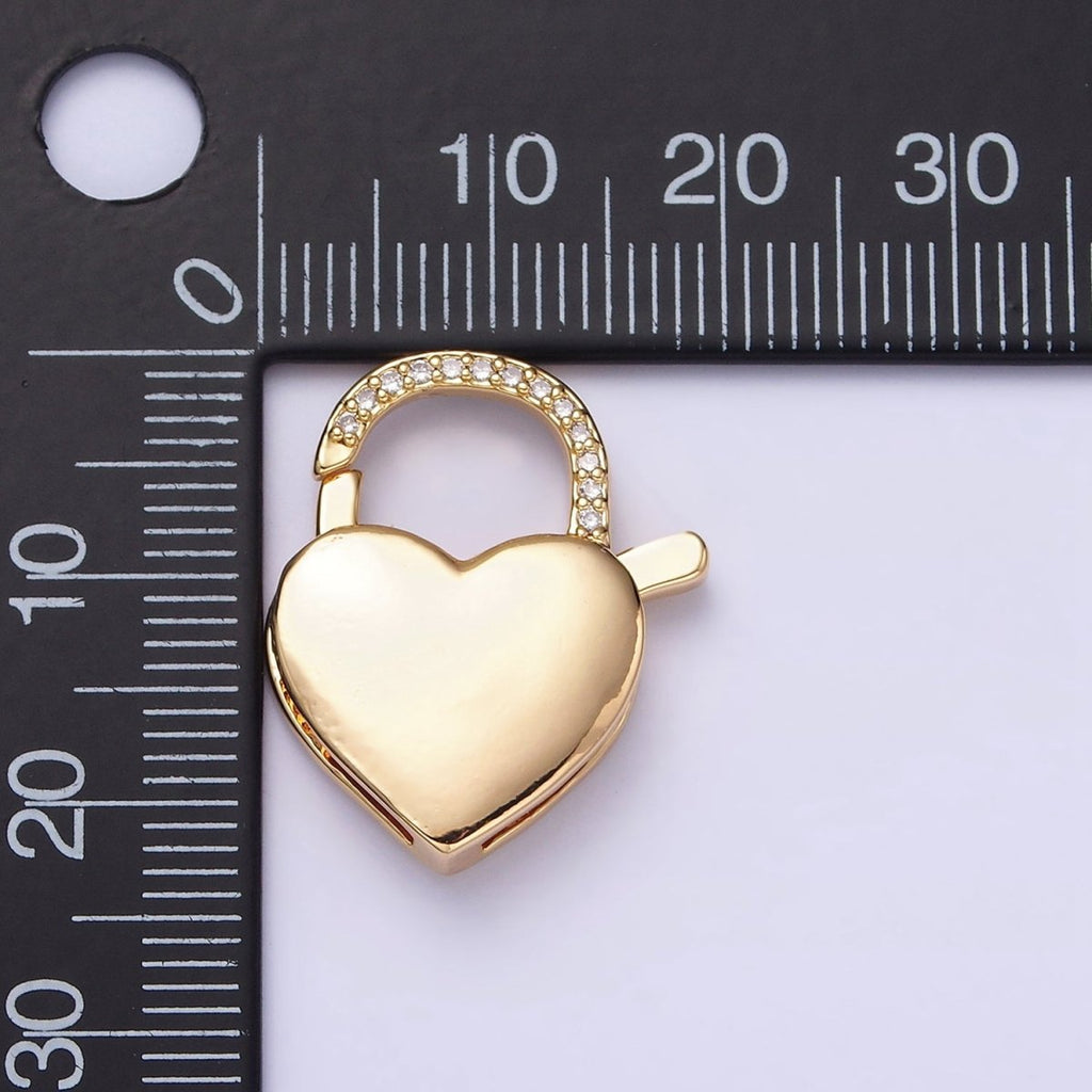 16K Gold plated Heart Shaped Lock, Clear Micro Pave CZ Heart Clasp For Necklace Jewelry Making Supplies End Clasp Component Z-935 Z-936 - DLUXCA