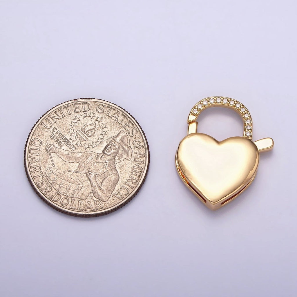 16K Gold plated Heart Shaped Lock, Clear Micro Pave CZ Heart Clasp For Necklace Jewelry Making Supplies End Clasp Component Z-935 Z-936 - DLUXCA