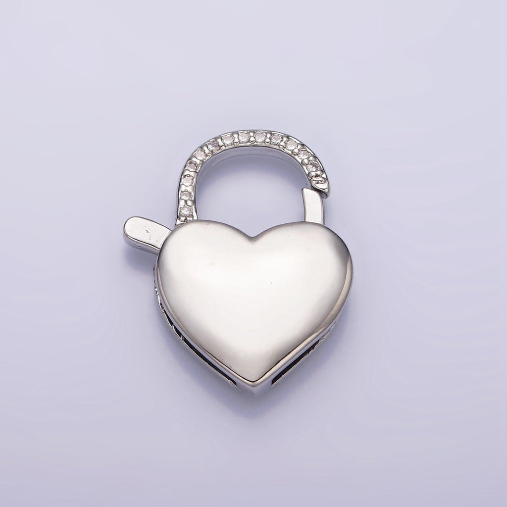 16K Gold plated Heart Shaped Lock, Clear Micro Pave CZ Heart Clasp For Necklace Jewelry Making Supplies End Clasp Component Z-935 Z-936 - DLUXCA