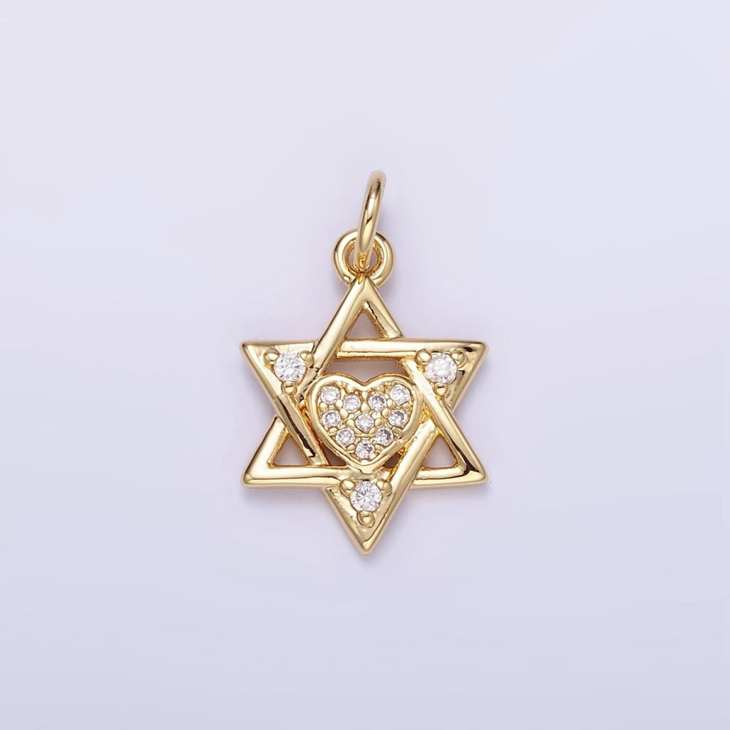 16K Gold plated Jewish Star Heart Micro Paved CZ Charm | C292 - DLUXCA