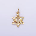 16K Gold plated Jewish Star Heart Micro Paved CZ Charm | C292 - DLUXCA