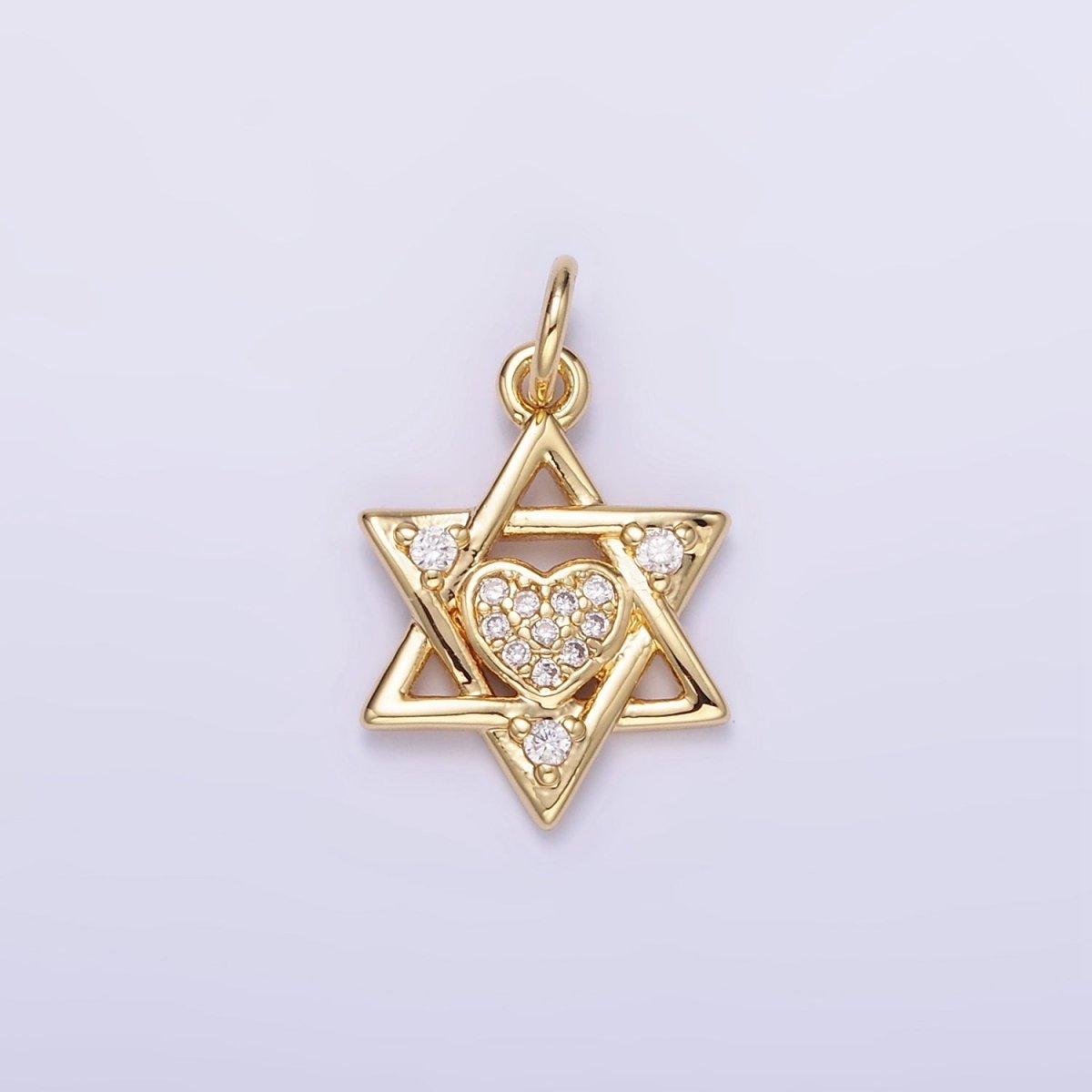 16K Gold plated Jewish Star Heart Micro Paved CZ Charm | C292 - DLUXCA