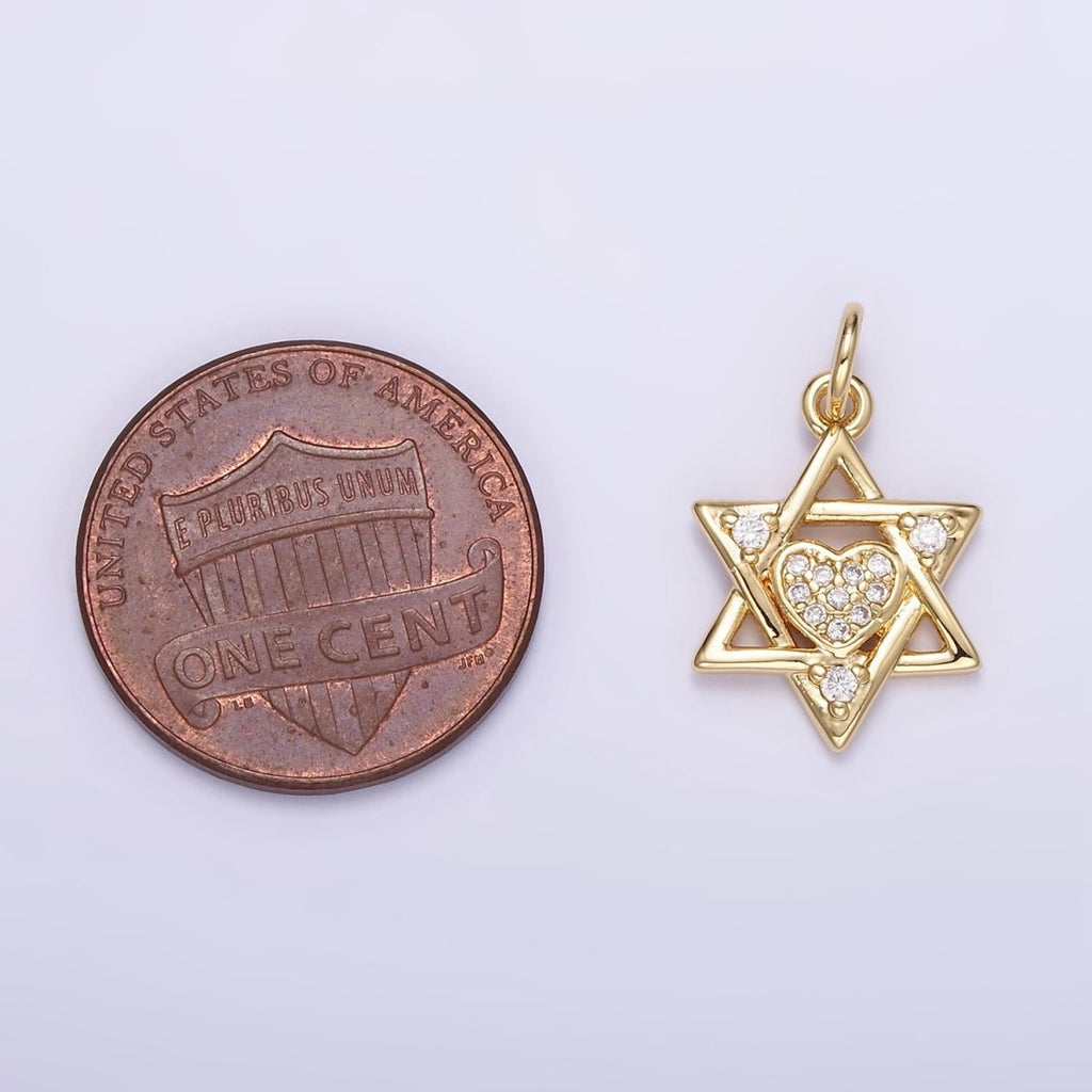 16K Gold plated Jewish Star Heart Micro Paved CZ Charm | C292 - DLUXCA