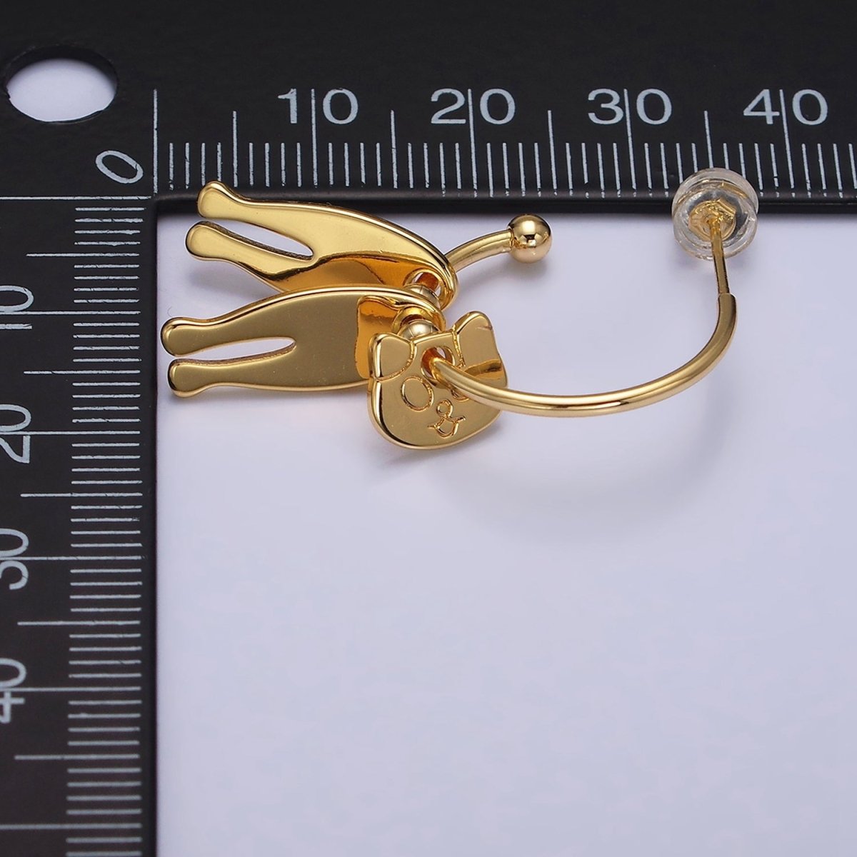 16K Gold plated Kitty Cat Pet Triple Silhouette Dangle Drop C-Shaped Hoop Earrings in Gold & Silver | Y-781 Y-782 - DLUXCA
