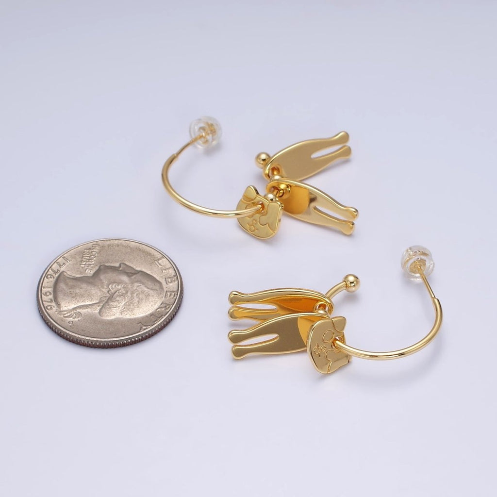 16K Gold plated Kitty Cat Pet Triple Silhouette Dangle Drop C-Shaped Hoop Earrings in Gold & Silver | Y-781 Y-782 - DLUXCA