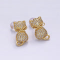 16K Gold plated Kitty Cat Silhouette Bow Ribbon Micro Paved CZ Stud Earrings | Y-892 - DLUXCA