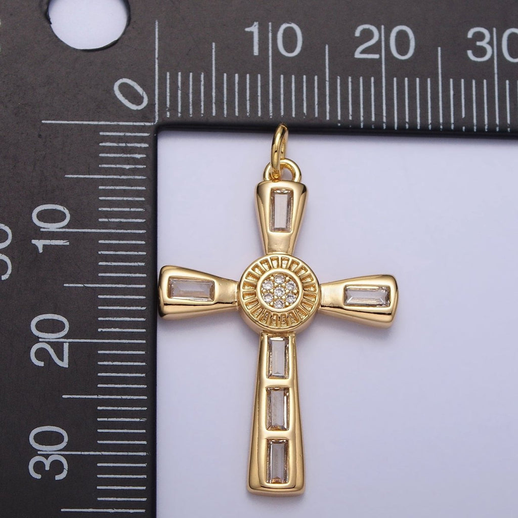 16K Gold plated Latin Cross Clear Baguette CZ Religious Charm in Gold & Silver | AC230 AC231