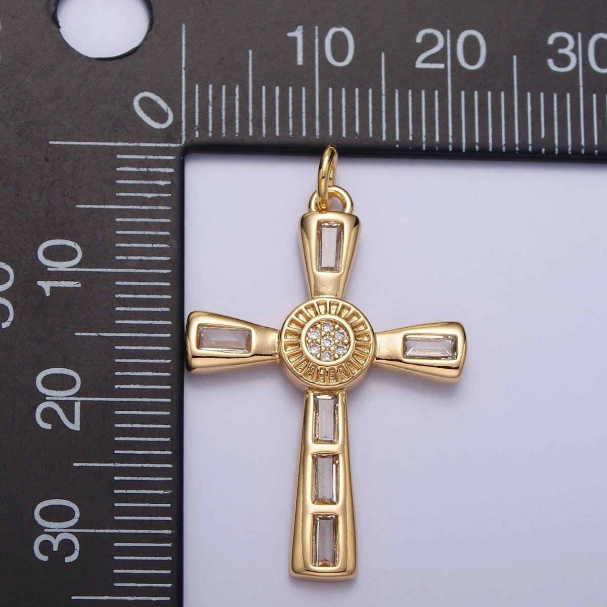 16K Gold plated Latin Cross Clear Baguette CZ Religious Charm in Gold & Silver | AC230 AC231