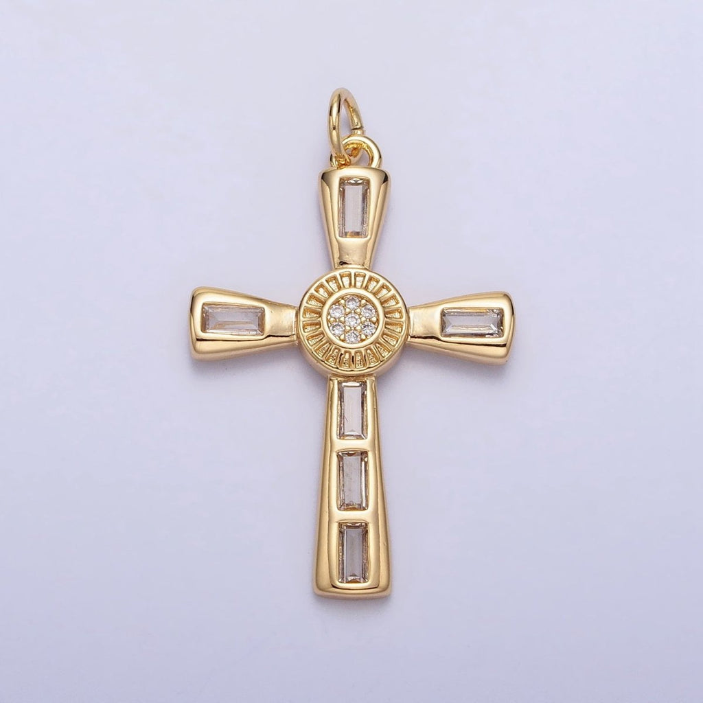 16K Gold plated Latin Cross Clear Baguette CZ Religious Charm in Gold & Silver | AC230 AC231