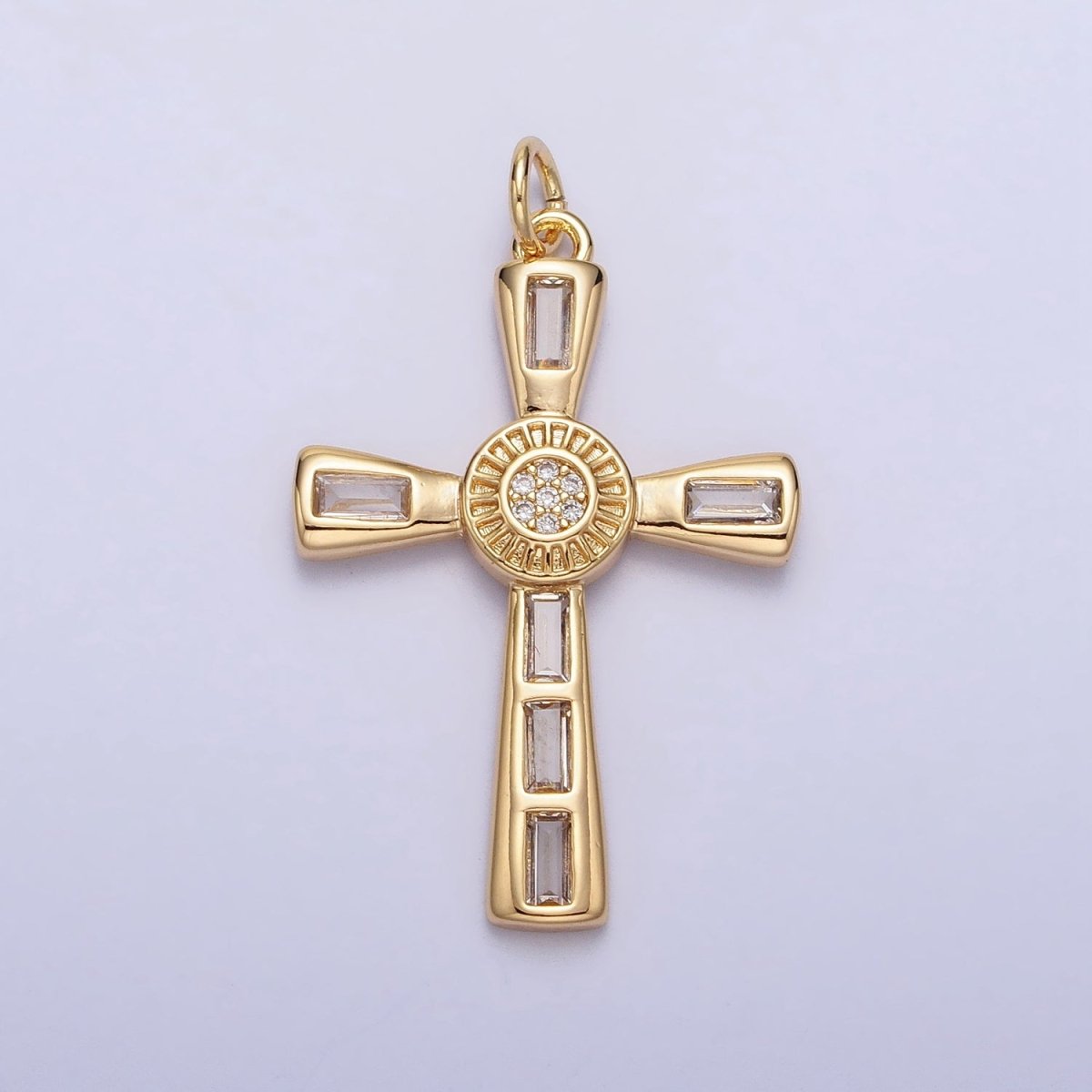 16K Gold plated Latin Cross Clear Baguette CZ Religious Charm in Gold & Silver | AC230 AC231