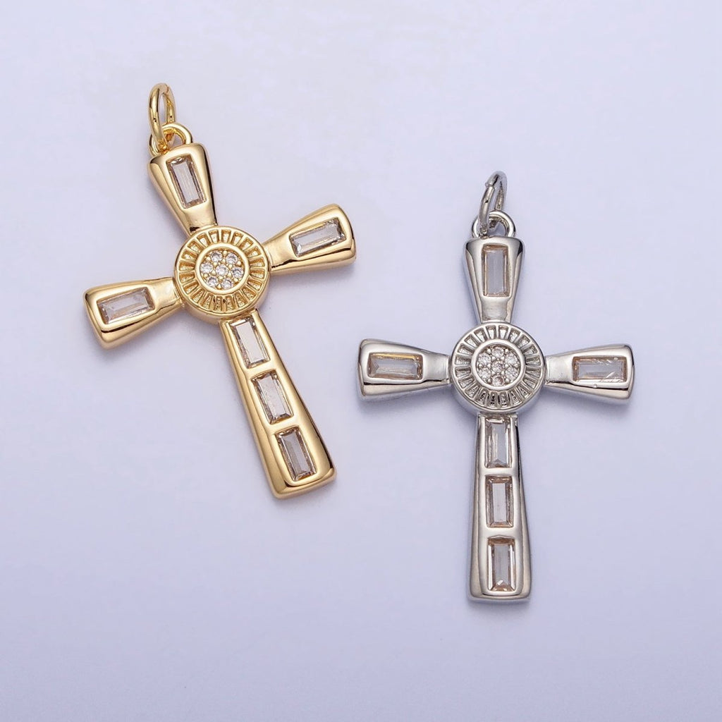 16K Gold plated Latin Cross Clear Baguette CZ Religious Charm in Gold & Silver | AC230 AC231