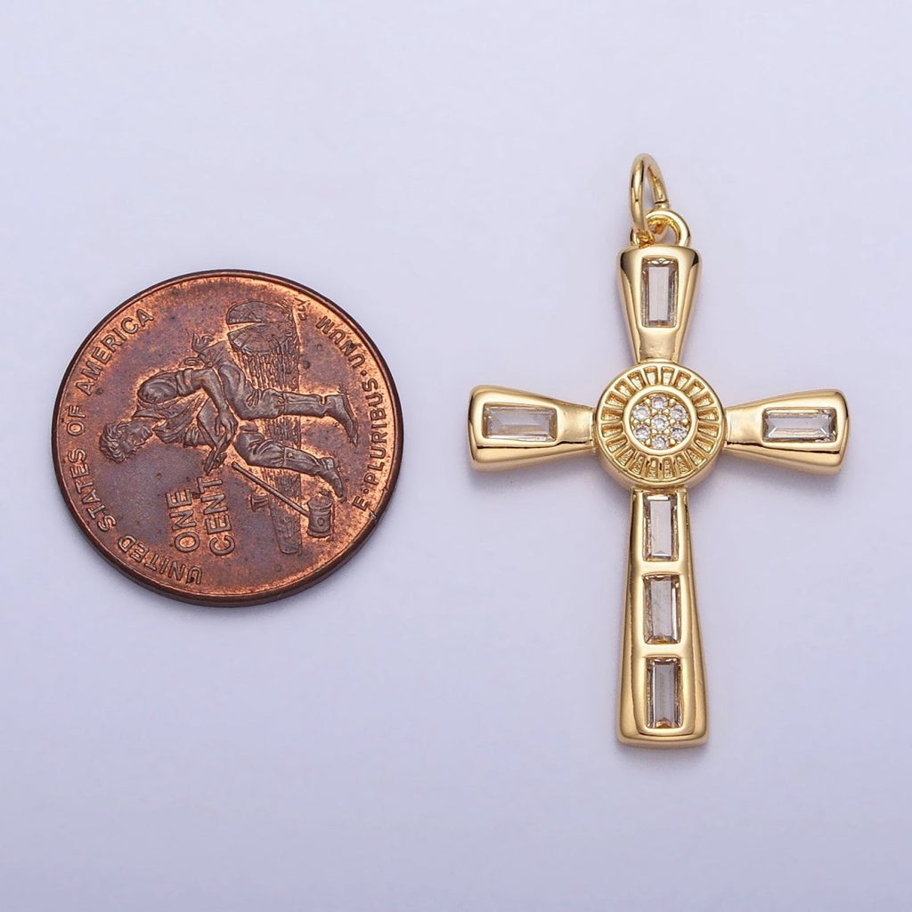 16K Gold plated Latin Cross Clear Baguette CZ Religious Charm in Gold & Silver | AC230 AC231