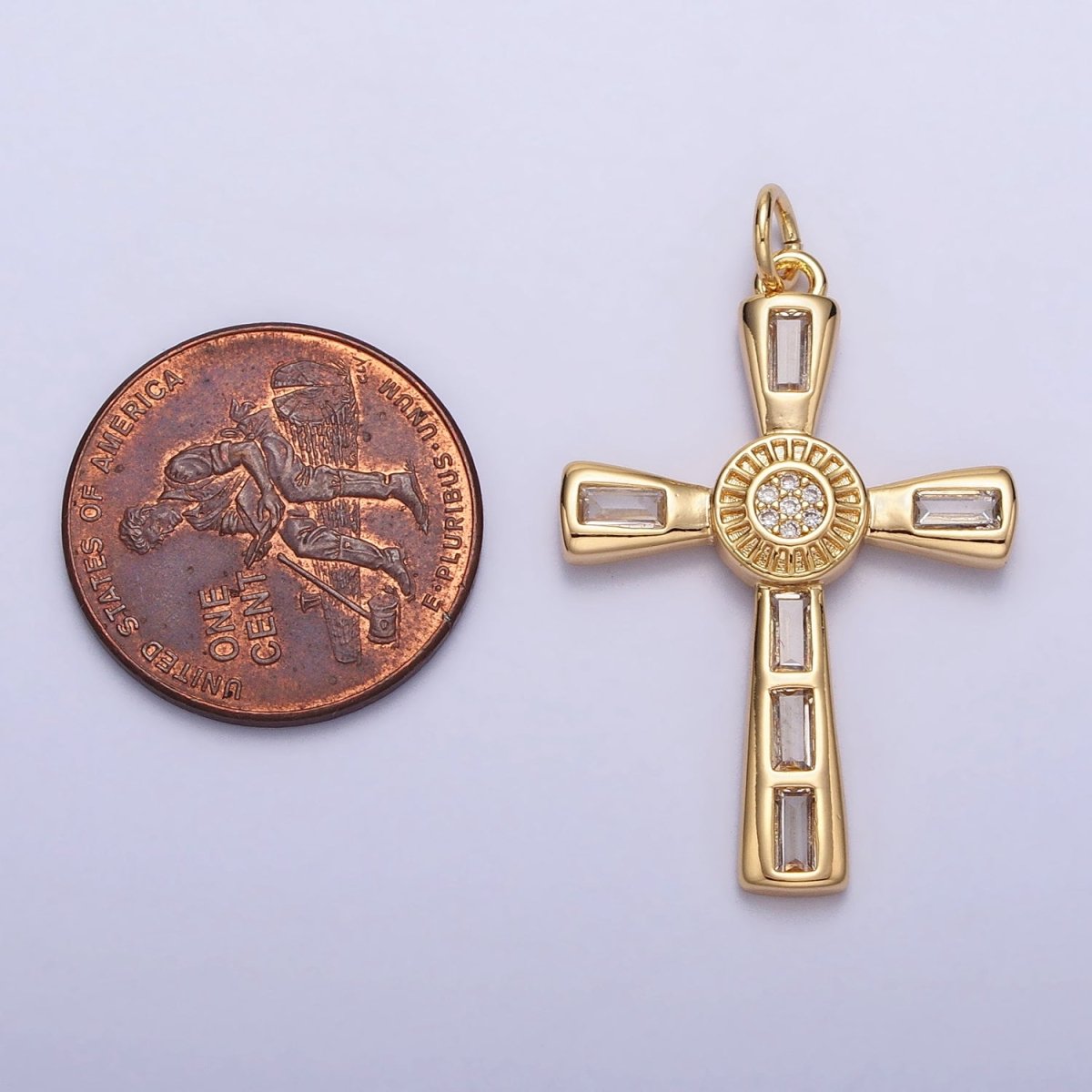 16K Gold plated Latin Cross Clear Baguette CZ Religious Charm in Gold & Silver | AC230 AC231