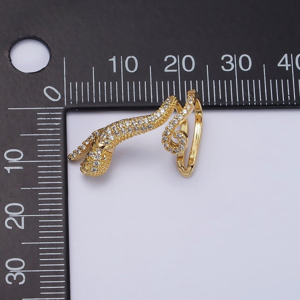 16K Gold plated Leaping Panther Leopard Animal Micro Paved CZ Ear Cuff Earrings in Gold & Silver | AI-019 AI-020