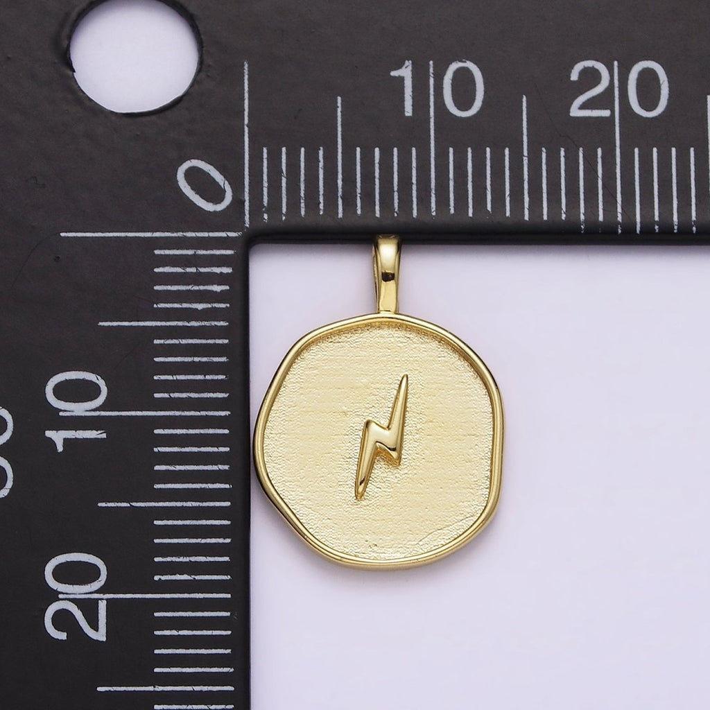 16K Gold plated Lightning Bolt Weather Round Stamped Pendant | AA629 - DLUXCA