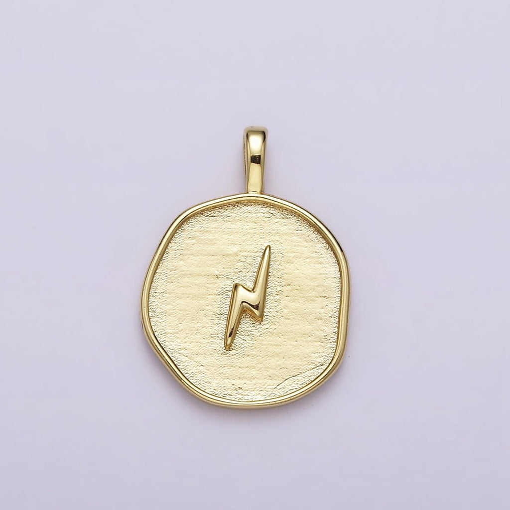 16K Gold plated Lightning Bolt Weather Round Stamped Pendant | AA629 - DLUXCA